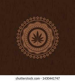 marijuana leaf icon inside wooden signboards