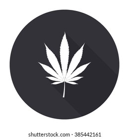 marijuana leaf icon with long shadow - vector round button