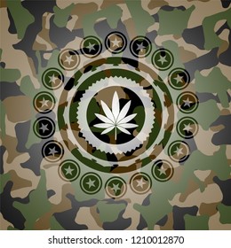marijuana leaf icon on camo texture