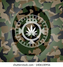 marijuana leaf icon on camo texture
