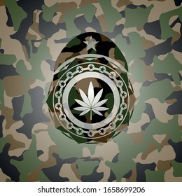 Icono de hoja de marihuana en textura de camo