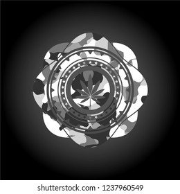 marijuana leaf icon on grey camo pattern