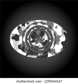 marijuana leaf icon on grey camo texture
