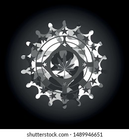 marijuana leaf icon on grey camouflaged texture