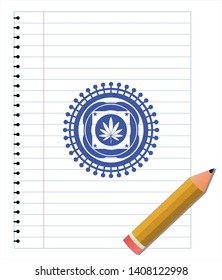 marijuana leaf icon with pen strokes. Blue ink. Vector Illustration. Detailed.