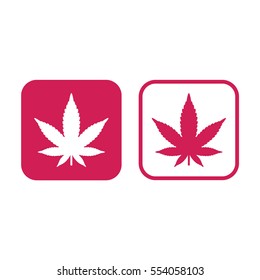 Marijuana leaf icon. Pink and white