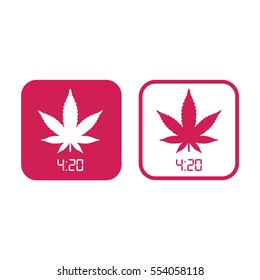 Marijuana leaf icon. Pink and white