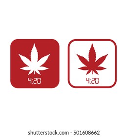 Marijuana leaf icon. Red and white