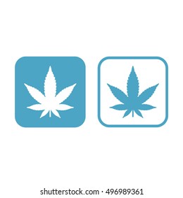 Marijuana leaf icon. White and blue