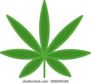 Folha de maconha, ilustração, sobre um fundo branco.