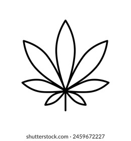 Icono de línea de hoja de marihuana aislado sobre fondo blanco.
