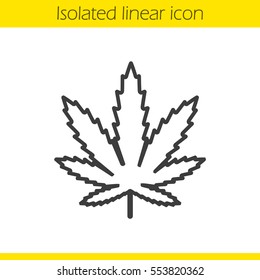 Marijuana Leaf Linear Icon. Thin Line Illustration. Cannabis Weed Contour Symbol. Vector Isolated Outline Drawing