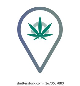 Hoja de marihuana en el icono de ubicación. Concepto del logo de Cannabis moderno, simple, vector, icono para el diseño de sitios web, aplicación móvil, ui.  Ilustración vectorial