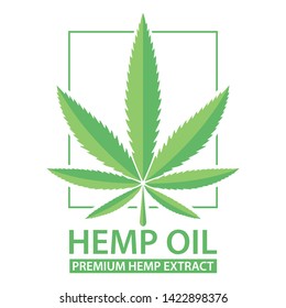Marijuana leaf logo label design. Hemp Oil. Premium Hemp Extract. Vector illustration isolated on white background. For web, packaging, product, logo, graphic design