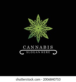 logo de la hoja de marihuana en fondo negro