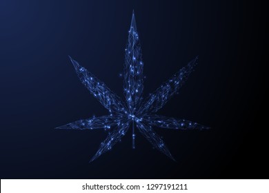 Hojas de marihuana. Bajo azul poly. Salud abstracta poligonal. Ilustración del vector