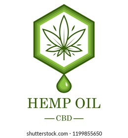 Marijuana Leaf. Medical Cannabis. Hemp Oil. Cannabis Extract. Icon Product Label And Logo Graphic Template. Isolated Vector Illustration.