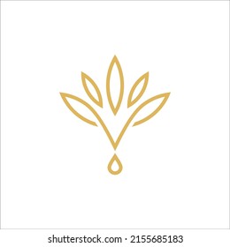 marijuana leaf and oil drop line art logo vector