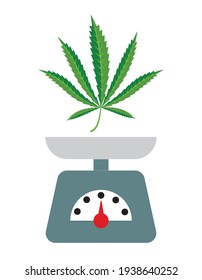 hoja de marihuana a escala, medida de peso, ilustración vectorial