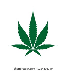 Marijuana leaf on white background, vector illustration of cannabis leaf. Medical cannabis.