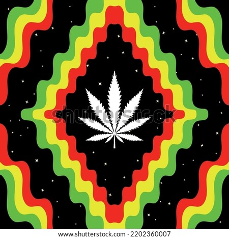 Marijuana Leaf In outer space. Green, Yellow and Red design. Weed Background design. Free vector