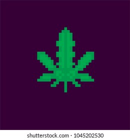 Marijuana leaf. Pixel art icon. Medical cannabis. Old school computer graphic style. Games element. 