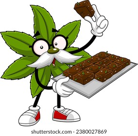 Marijuana Leaf Professor Cartoon Charakter zeigt den besten Cannabis-Kuchen. handgezeichnete Vektorgrafik einzeln auf transparentem Hintergrund