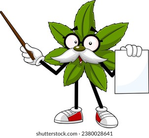 Caricatura De Un Profesor De Marihuana Con Un Puntero. Ilustración dibujada a mano vectorial aislada en fondo transparente