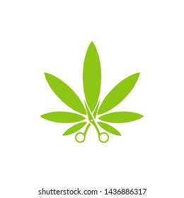 marijuana leaf with scissors logo design vector
