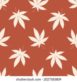 Hojas de marihuana. Patrón inmaculado con plantas narcóticas para telas modernas, papel envolvente, diseño interior. Fondo cálido marrón. Vector.