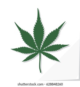 Marijuana Leaf with Seven Blades Icon Depicting Cannabis Indica Plant - Dark Green Elements on White Natural Paper Effect Background - Vector Contrast Graphic Design