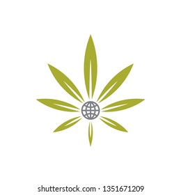 marijuana leaf shape with earth circle in the middle.