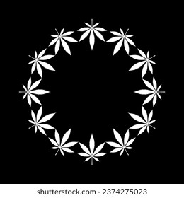 Composición de forma de círculo de hojas de marihuana, puede utilizarse para decorar, ordenar, tapar, cubrir, ilustrar arte, textil, tejido, moda o elemento de diseño gráfico. Ilustración vectorial