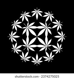 Marijuana Leaf Silhouette Circle Shape Composition, can use for Decoration, Ornate, Wallpaper, Cover, Art Illustration, Textile, Fabric, Fashion, or Graphic Design Element. Vector Illustration