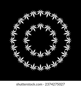 Composición de forma de círculo de hojas de marihuana, puede utilizarse para decorar, ordenar, tapar, cubrir, ilustrar arte, textil, tejido, moda o elemento de diseño gráfico. Ilustración vectorial