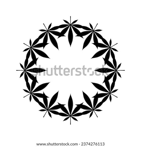 Marijuana Leaf Silhouette Circle Shape Composition, can use for Decoration, Ornate, Wallpaper, Cover, Art Illustration, Textile, Fabric, Fashion, or Graphic Design Element. Vector Illustration