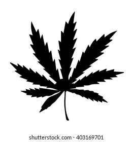 Marijuana leaf silhouette isolated on white background.