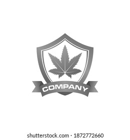 Logo del escudo plateado de la hoja de marihuana