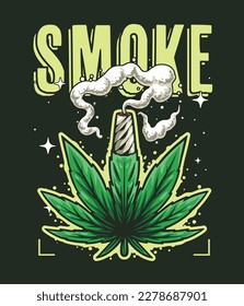 Hojas de marihuana con ilustración de humo