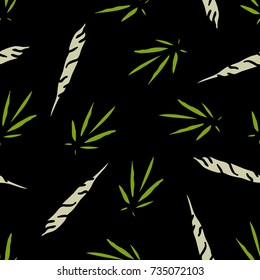 marijuana leaf and spliff (cannabis cigarette) seamless doodle pattern