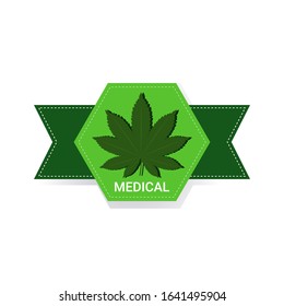 marijuana leaf sticker cbd oil label hemp ganja cannabis weed badge medical pharmaceutical industry business company logo design flat vector illustration