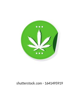 marijuana leaf sticker cbd oil label hemp ganja cannabis weed badge medical pharmaceutical industry business company logo design flat vector illustration