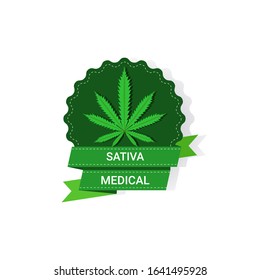 marijuana leaf sticker cbd oil label hemp ganja cannabis weed badge medical pharmaceutical industry business company logo design flat vector illustration