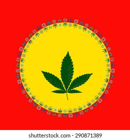 Marijuana leaf and the Sun in abstract style