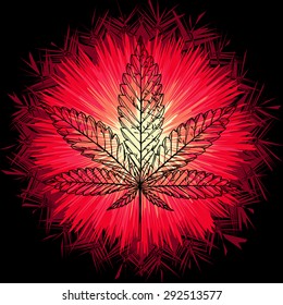 Marijuana leaf and the Sun in abstract style