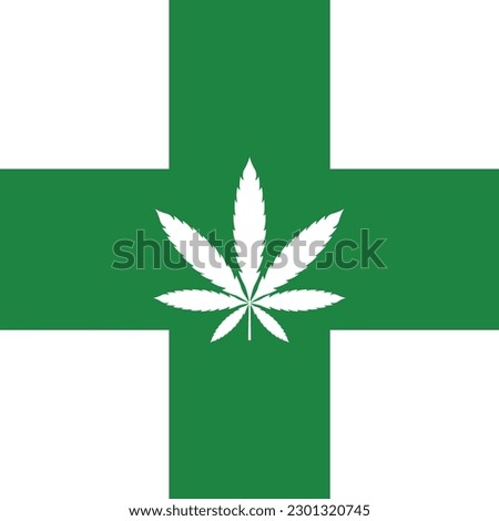 Marijuana leaf symbol, cross marijuana or hemp icon, cannabis medical sign, weed drug vector