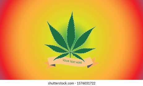 Marijuana leaf with text label isolated on a psychedelic gradient background