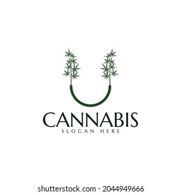 Marijuana leaf U letter logo vector. Simple and minimalist. Suitable for Medical, pharmaceutical, or anything related to marijuana leaf plants.