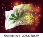 marijuana leaf vector 3d flag on pink purple background with lighting and flares