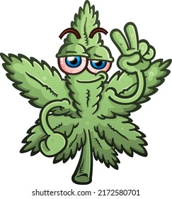 Dibujo de un personaje de dibujos animados de la hoja de marihuana que parpadeaba un gesto de paz